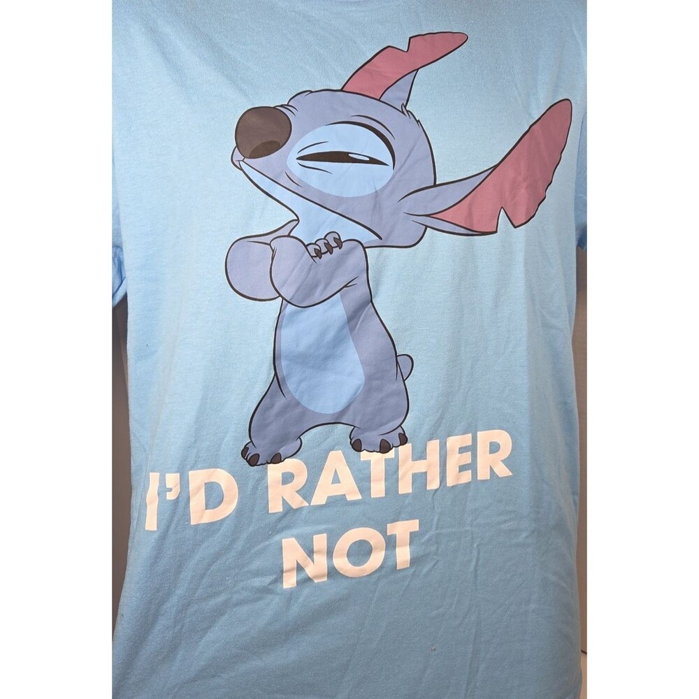 Disney STITCH Blue Short Sleeved  T-shirt I'd Rather Not Men's Size L New